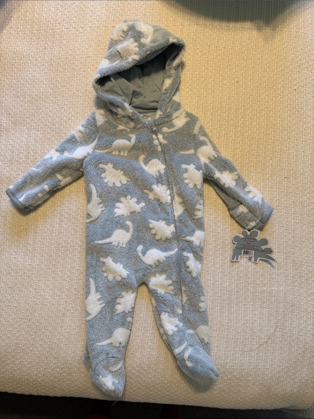 NWT Hooded Baby Footie Pajamas with Foldover mittens Blue Dino